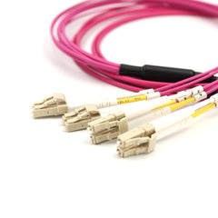Fibermall製 MPO メス to 4LC/UPC デュプレックス 12芯 OM4 50/125 マルチモード ファンアウトケーブル(タイプB、LSZH、マゼンタ)