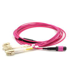 Fibermall製    MPO メス to 4LC/UPC デュプレックス 12芯 OM4 50/125 マルチモード ファンアウトケーブル(タイプB、LSZH、マゼンタ)