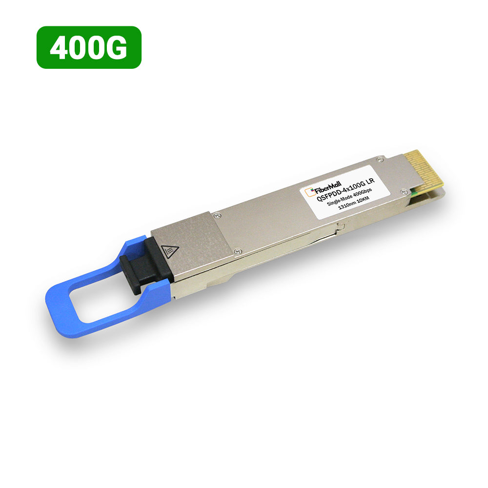 光モジュール Fibermall製 4x100GBASE-LR QSFP-DDモジュール(1310nm 10km DOM MTP/MPO-12 SMF) 3年保証